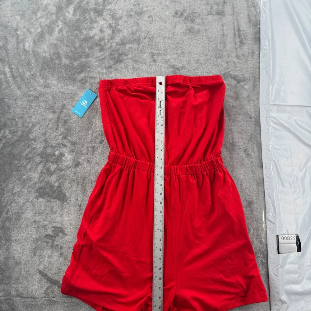 NWT Cupshe Romper Women Large Red Strapless Tube Top Elastic Waist CAA13F4H009EE